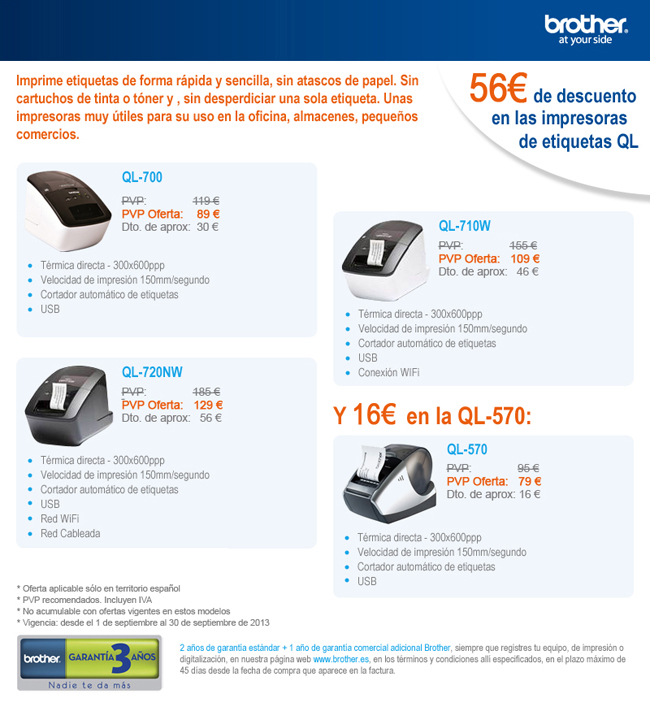 oferta impresoras etiquetas brother ql septiembre13