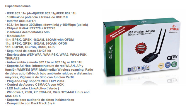 Wifi 300Mbps leotec usb caracteristicas